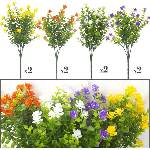 Grunyia 8 Bundles Eucalyptus Artificial Outdoors Flowers (Mix) - Picture 2 of 9